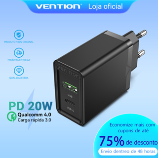 Vention Adaptador De Tomada Fonte Carregador Turbo Rápido 2 USB A + C QC3.0 18W/20W Para Celular Compátivel Original