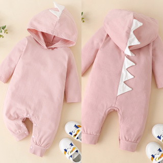 Roupa De Bebê De Primavera Verão Algodão Para Menina Sólida 3D Dinossauro De Manga Longa Romper Baby Home Macacão Macio E Quente 0-18M