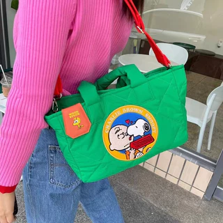 A.T.A Coreano Novo Snoopy Cute Down Jacket Shoulder Bag Cartoon Saco De Grande Capacidade Tote Bordado Messenger