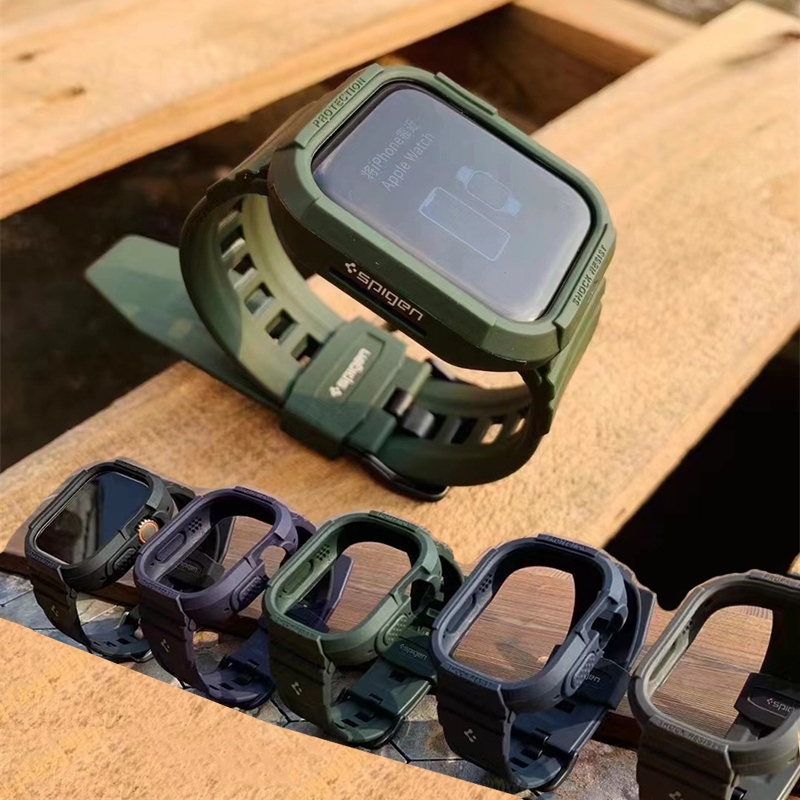 Spigen pulseira de relógio à prova d'água de uma peça para Apple Watch Series 7 8 9 Ultra 49mm 45mm 41mm pulseira de relógio de silicone para iwatch 3 4 5 6 38mm 40mm 44mm acessórios