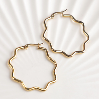 1 Par Brincos Geométricos de Aço Inoxidável Dourado Forma de Onda Geométrica Brincos exclusivos para senhoras Brincos Hipoalergênicos para meninas