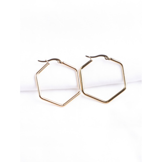 1 Par Brincos Hexagonal de Aço Inoxidável Dourado Brincos exclusivos para senhoras Meninas Brincos Hipoalergênicos
