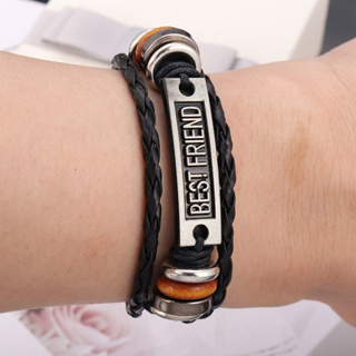 [Z H Jewelry] Vintage bestfriend Pulseira De Couro Genuína Moda Masculina E Feminina Aço Inoxidável Multilayer Beaded PU Buckle Bracelet Punk Party Rock Acessórios