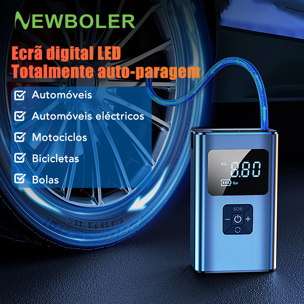 Newboler Display Digital Sem Fio Bomba De Ar Elétrica LED Inflador De Pneus De Motocicleta Portátil Compressor