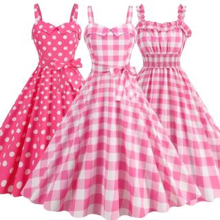Vestido De Verão Feminino Sexy Retro Barbie Suspender Festa De Cintura Alta