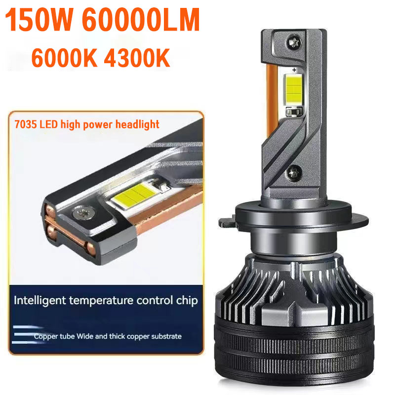 2 Pçs 150W 60000LM K7C H11 Faróis Led Lâmpada 3 De Tubo De Cobre Para Carro 4300K 6000K H1 HB3 9005 HB4 9006 12V De Teto