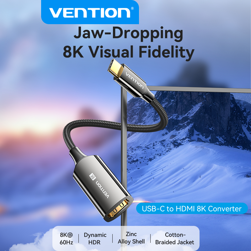 Venção Conversor USB-C Para HDMI 8K 8K @ 60Hz 4K 144Hz Adaptador Tipo MacBook Portátil Macho Fêmea