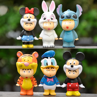 6Pcs/Set 7-9cm Disney Mickey Mouse Stitch Tigger Donald Duck Minnie Rabbit Q Versão Bolo Decoração Figuras De Ação Em PVC Bonecos Modelo Brinquedos Presentes