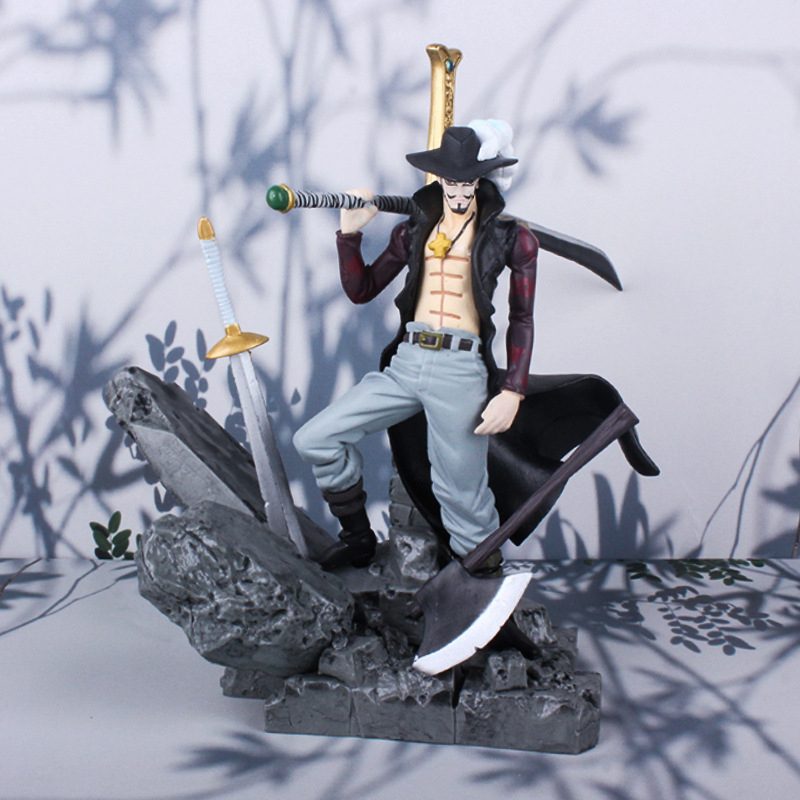 WANSHI One Piece Dracule Mihawk Figure, 28cm Mihawk PVC Anime Statue Debout Modèle Auto Bureau Jouet Décoratif pour Les Fans D'Anime