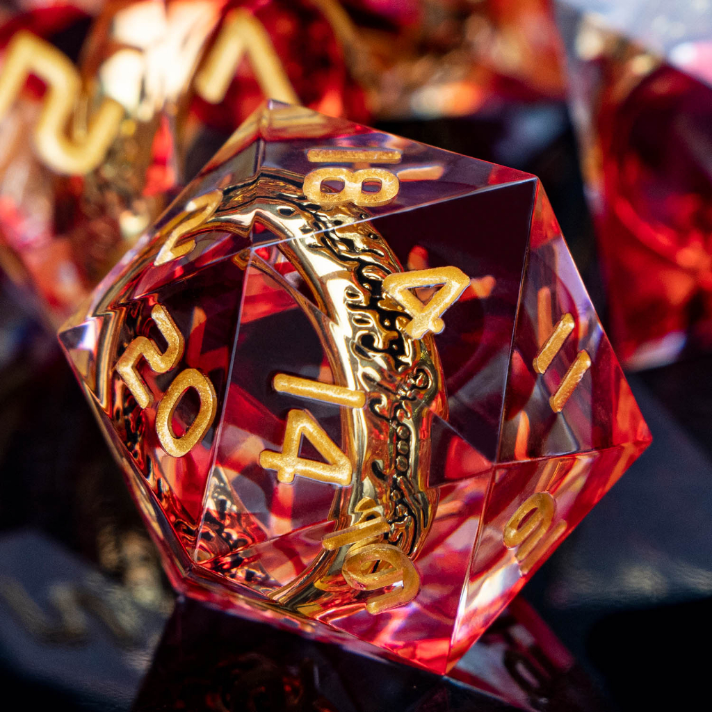 Dnd D20 Conjunto De Dados De Resina De Borda Afiada De Anel Vermelho | D E RPG Ensino De Matemática Poliédrico Feito À Mão + Calabouços Dragões Pathfinder Jogo De Mesa D20 D10 D8 D6 D4