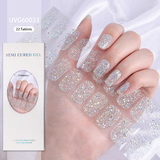 Tiras De Gel Glitter Francês Branco De Unhas Patch Sliders UV/LED Lâmpada Cura Adesivo De Longa Duração Manicure