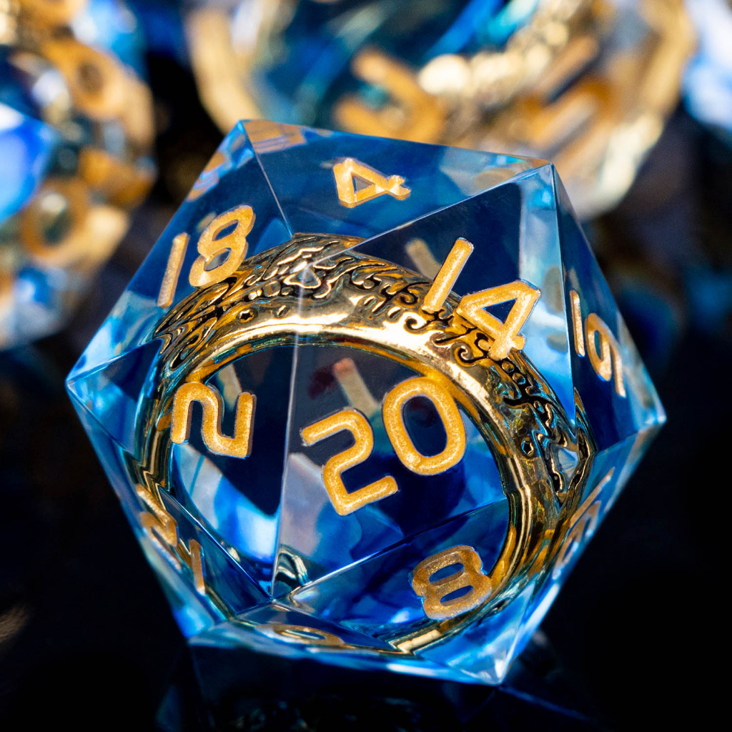 Dnd Blue Ring Conjunto De Dados De Resina De Borda Afiada | D20 D E RPG Ensino De Matemática Poliédrico Feito À Mão + Calabouços Dragões Pathfinder Jogo De Mesa D20 D10 D8 D6