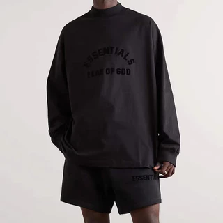 FOG FEAR OF GOD Season 8 Double Track ESSENTIALS High Street Loose Cool Black Series Arco Prensado Cola De Pescoço Redondo Solto Manga Longa