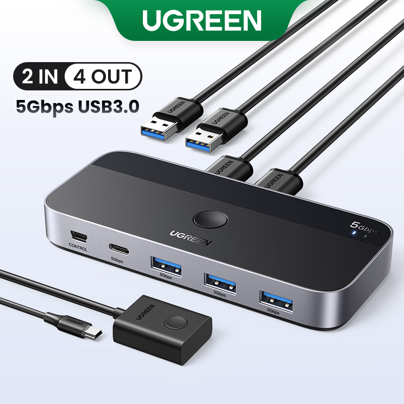 Interruptor USB KVM UGREEN Switcher 3.0 Para PC Teclado Impressora De Mouse 2 PCs Compartilhando 4 Dispositivos