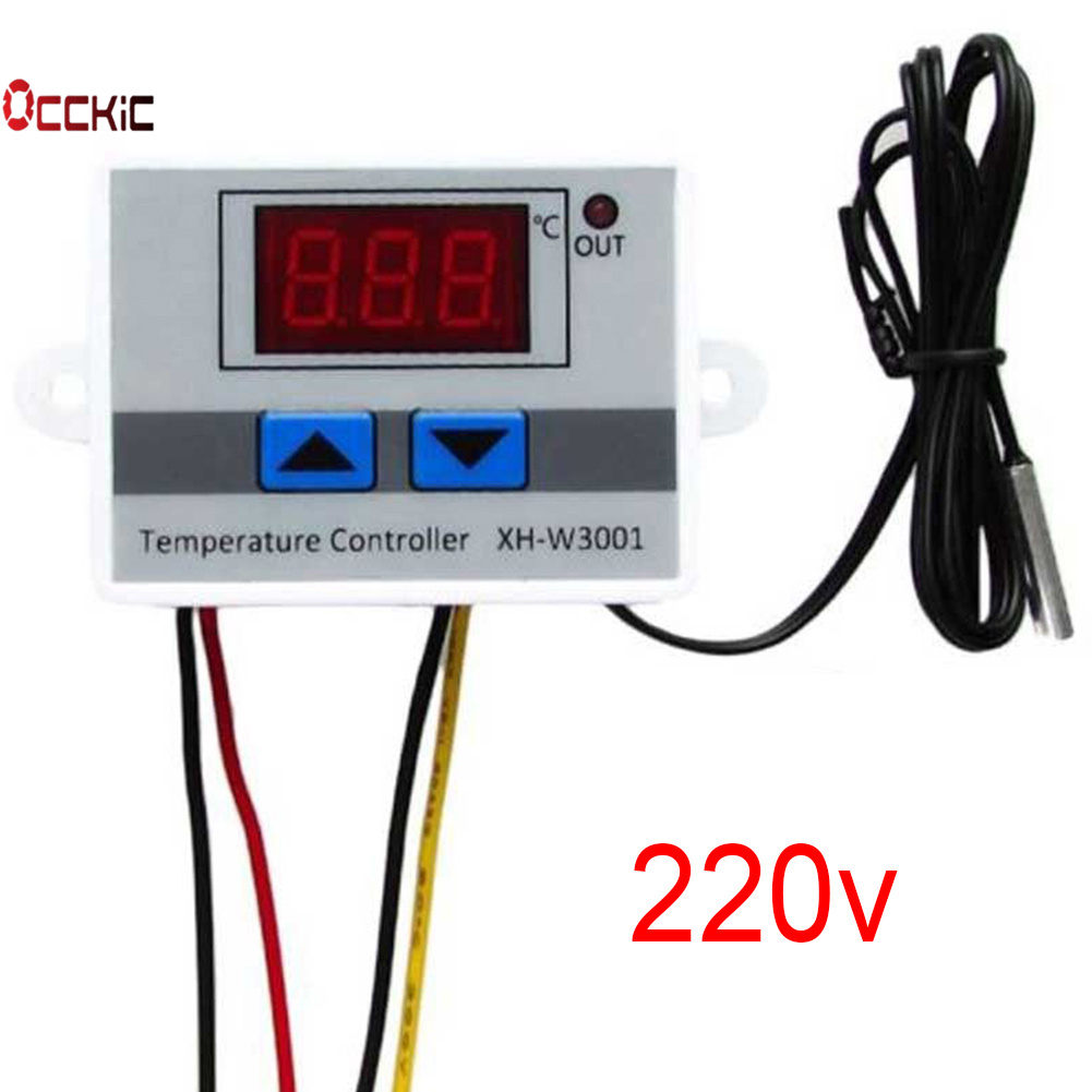 Occkic Termostato XH-W3001 DC12V/24V AC110-220V Tela digital LED NTC Vermelho-50 ° C-125 Termômetro De Saída Direta