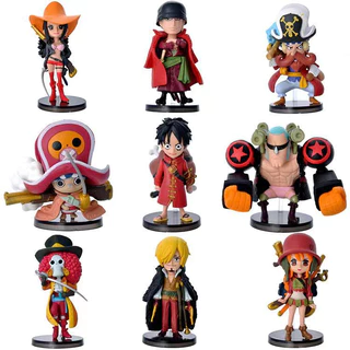 9Pcs/Set 3-7cm Anime One Piece Figura Luffy Zoro Nami Usopp Sanji Chopper Nico Robin Franky Brook Q Versão PVC Figuras De Ação Modelo Doll Toys