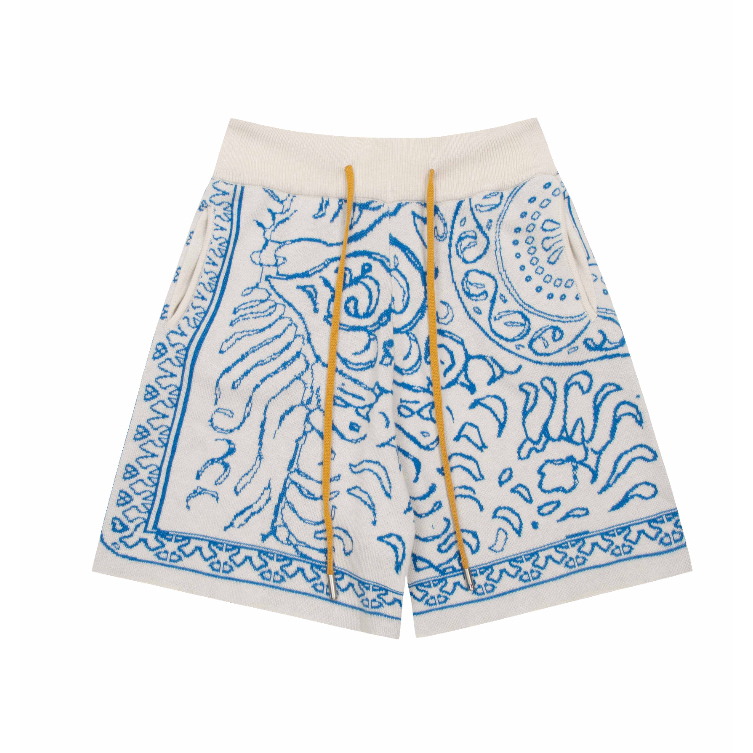 Street Wear Novo Estilo Rhude 2023ss Homens Mulheres Mesmo Estilo Danube River Blue Pattern Knit Shorts