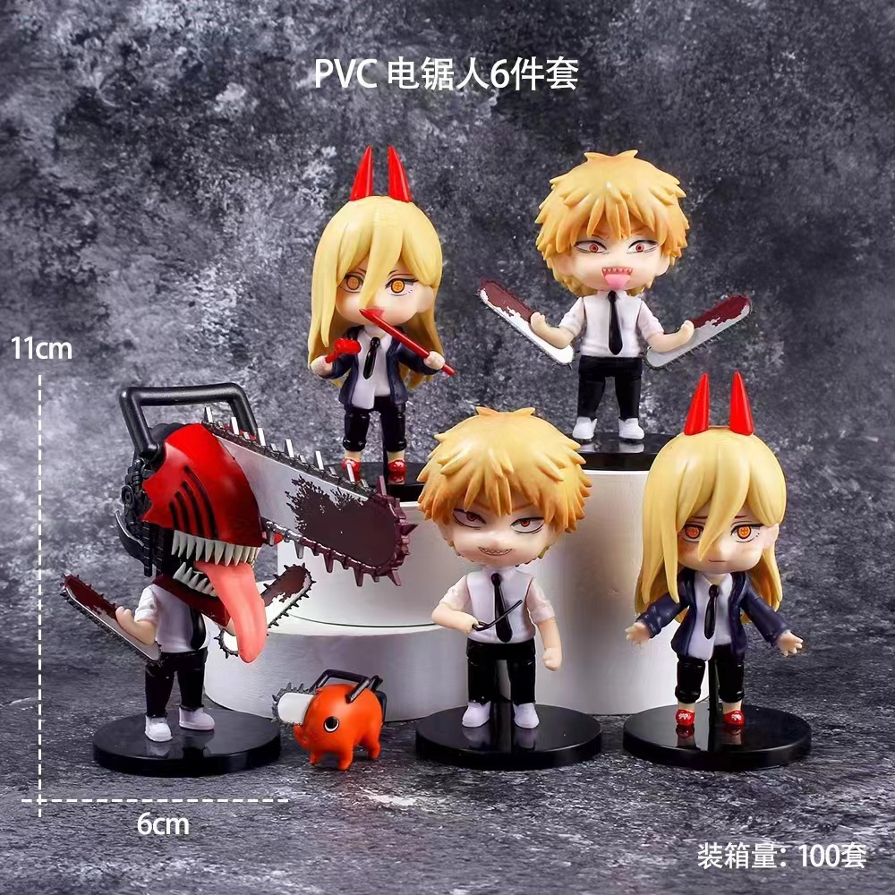 6pcs Anime Motosserra Homem Pvc Action Figure Denji Power Pochita