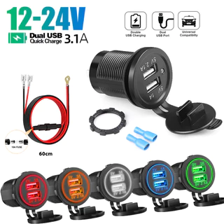 3.1A 12V/24V Carregador de Cigarros USB Duplo à Prova d