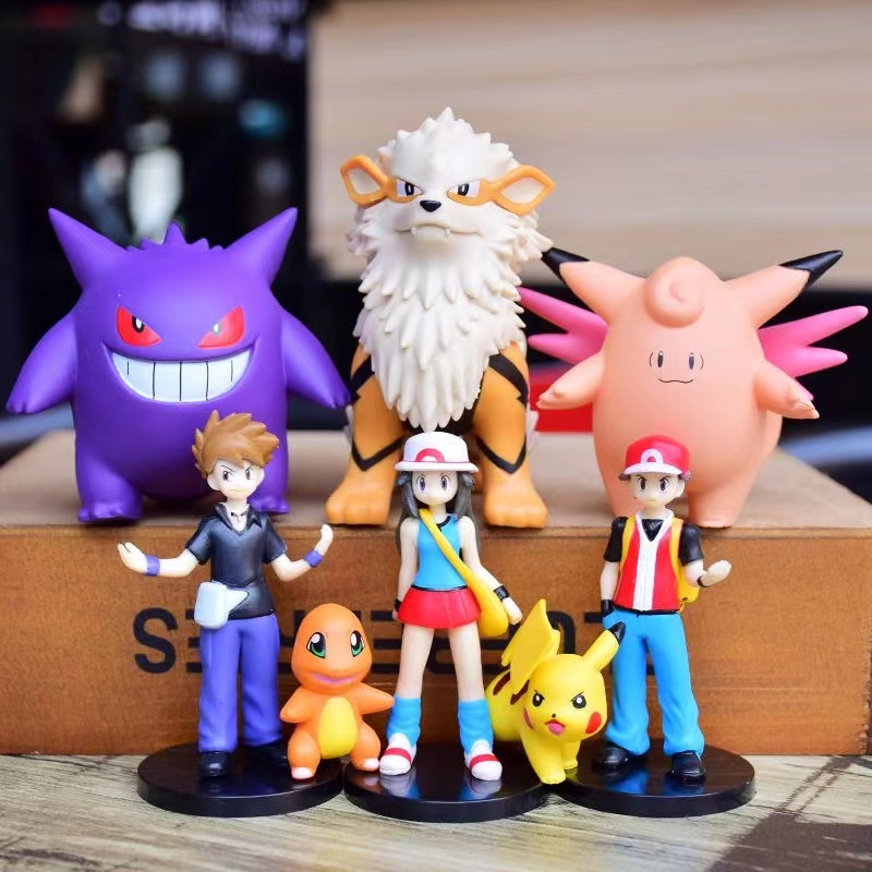 [Altura 7cm] Anime Pokemon Pequeno Dragão de Fogo Dragão Gengar Velocidade do Vento Cão Figura Pokémon Anime Doll Desktop Decoration Doll Gift