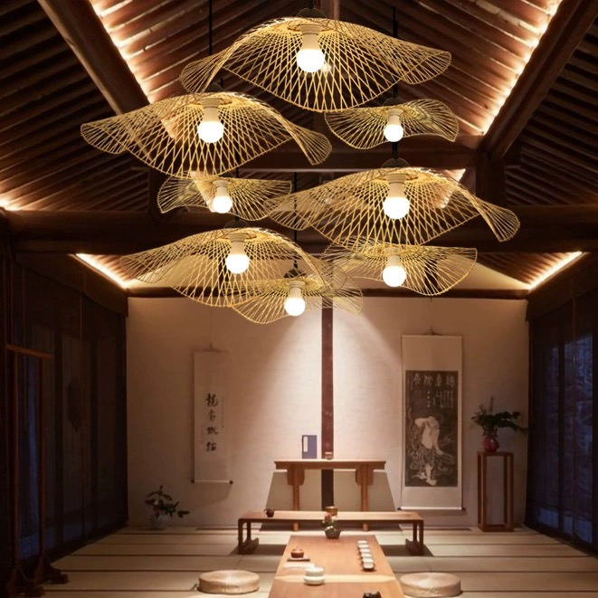 KONG Pendente Rustico Luminaria Teto Lustre Bambu Luminaria Lanterna