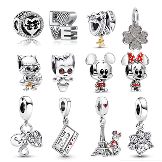 LI Berloque Nova Prata 925 Cartoon De Encanto Full Diamond Pendant Para Pulseira Acessórios