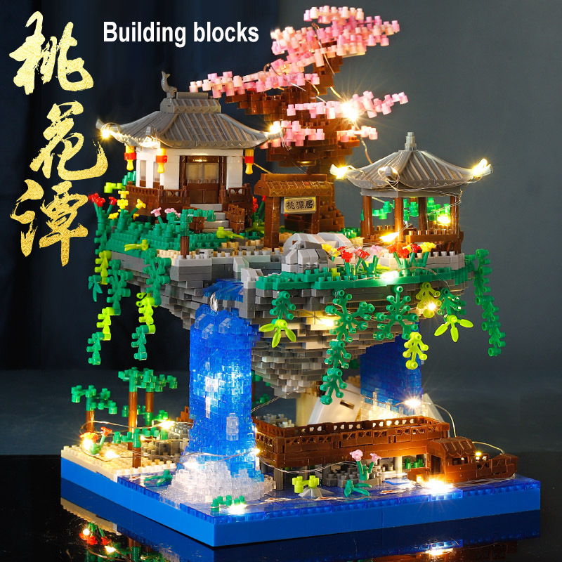 kit De Blocos De Construção Peach Blossom Tan Castle , Pode Fazer Belos Decoração , Brinquedos Educativos STEM , Brinquedo Para Crianças