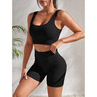 Roupa de treino feminina, duas peças, cintura alta, colado ao