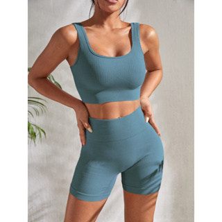 Conjunto Fitness Regata Fashion Com Nervuras Shorts Esportivos De