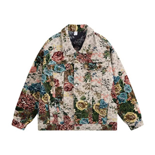Pintura a óleo europeu-americano High-End a óleo Loose Jacket Retro Floral Design Lapel Coat High Street Puffian Handsome Denim Jacket Niche Design Original Sense Coat Trendy