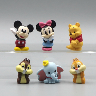 6Pcs/Set Disney Anime Figura Mickey Mouse Minnie Chip Dale Pooh Bear Dumbo Q Versão PVC Figuras De Ação Modelo Doll Toys Kids Gifts