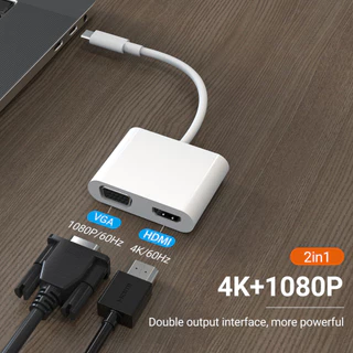 Adaptador HDMI 4k60hz USB C Para VGA , 2 Em 1 Tipo/4K Monitores De Vídeo , TV , Projetores , Hub MacBook Pro/Air , PC , Computador Portátil E Outros Dispositivos