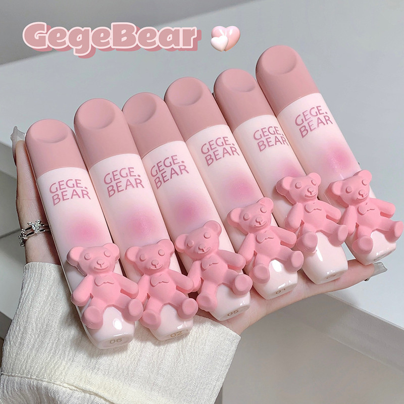Gege Bear Tender Lip Glaze Gloss Pequeno Urso Rosa Veludo Batom Não Seco Liso
