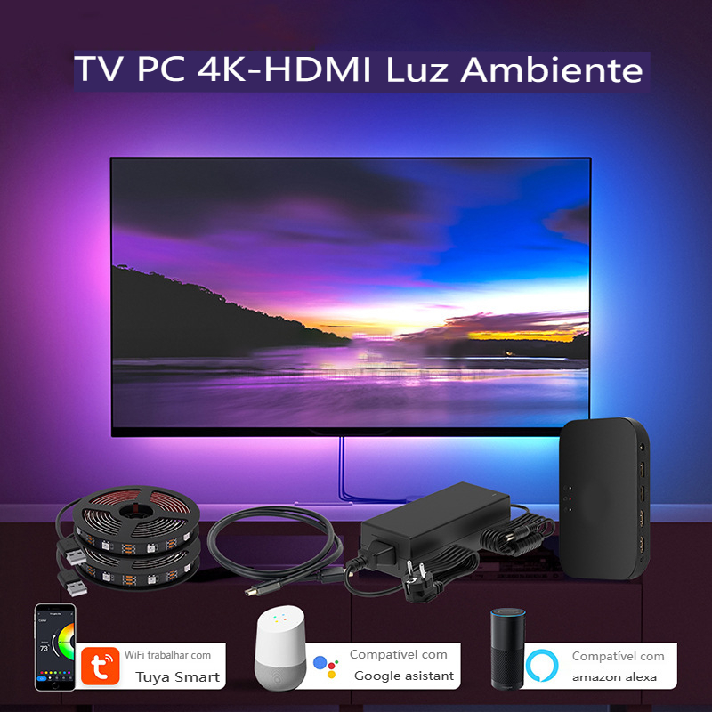 Luz de mesa ambiente RGB para mesa de jogos, música Sync AmbiLight, lâmpada  para TV Stand