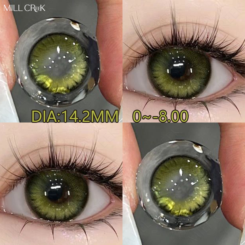 Lente De Contato Verde Mill Creek Green Com Grau Midnight Forest 14.2MM Natural Fluorescente Lentes Anualmente Uso 0 ~-8.00 Graus Halloween Witch Cosplay