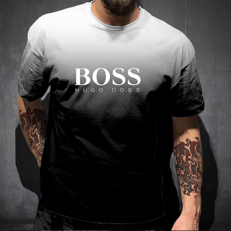 Nova Camiseta Gradient Men's Top T-shirt Summer Short Sleeve 3D Impressão Personalizada Tingida