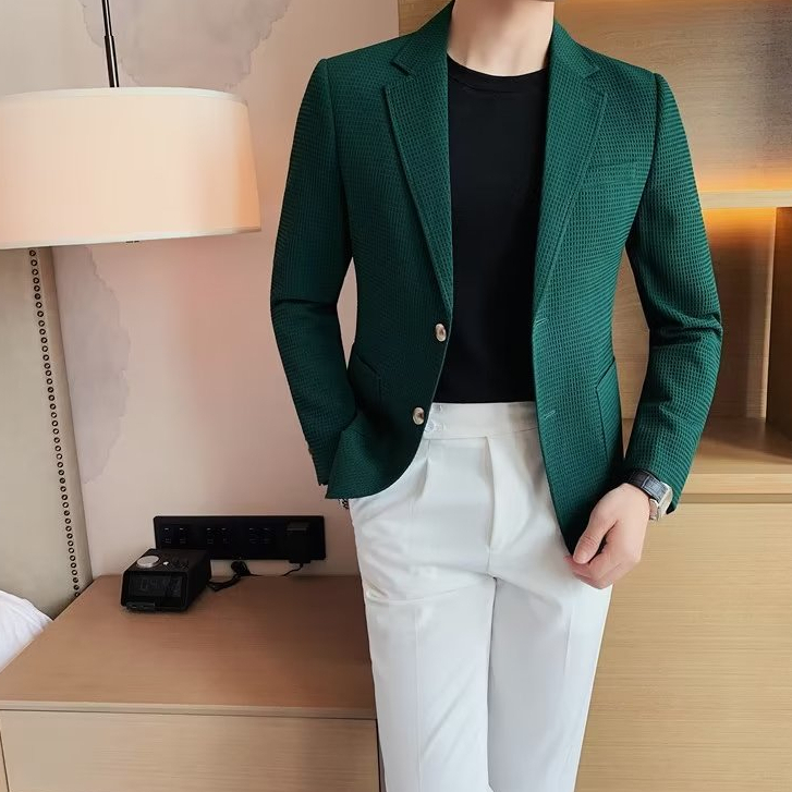 Fato de Waffle de Alta Qualidade Fato de Waffle de Alta Qualidade Fato de Waffle para Homens de Alta Qualidade Fato de Luxo Leve Coreano Ocidental Top Fato de Luxo Britânico Estilo Slim-fit Fato Casual de Outono