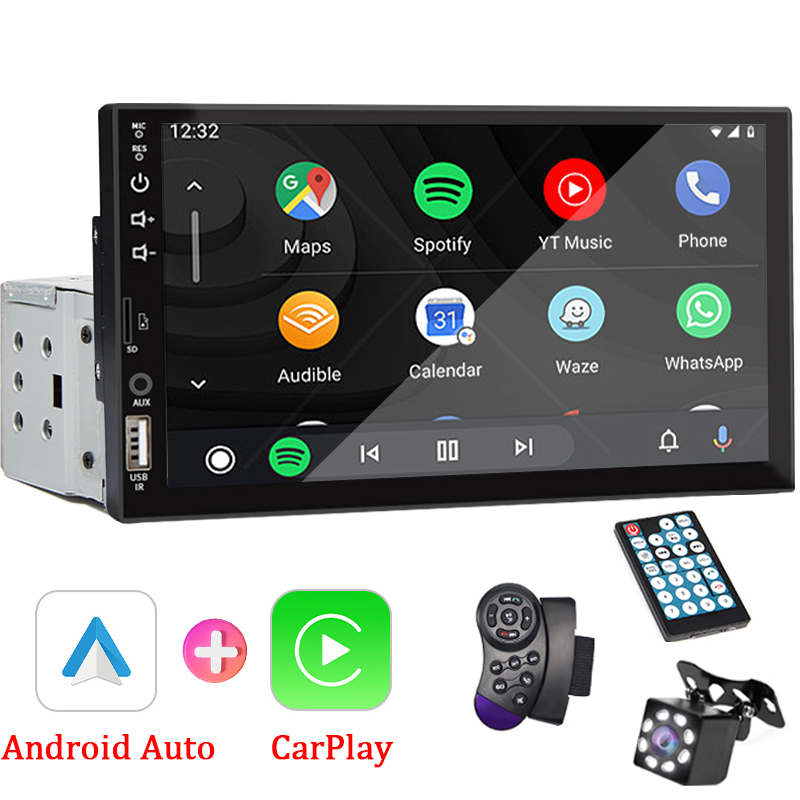 Carplay Multimídia Central Android Auto 7 Polegadas 1 Din MP5 Bluetooth USB/AUX/TF Mirrorlink Com Tela Sensível Ao Toque