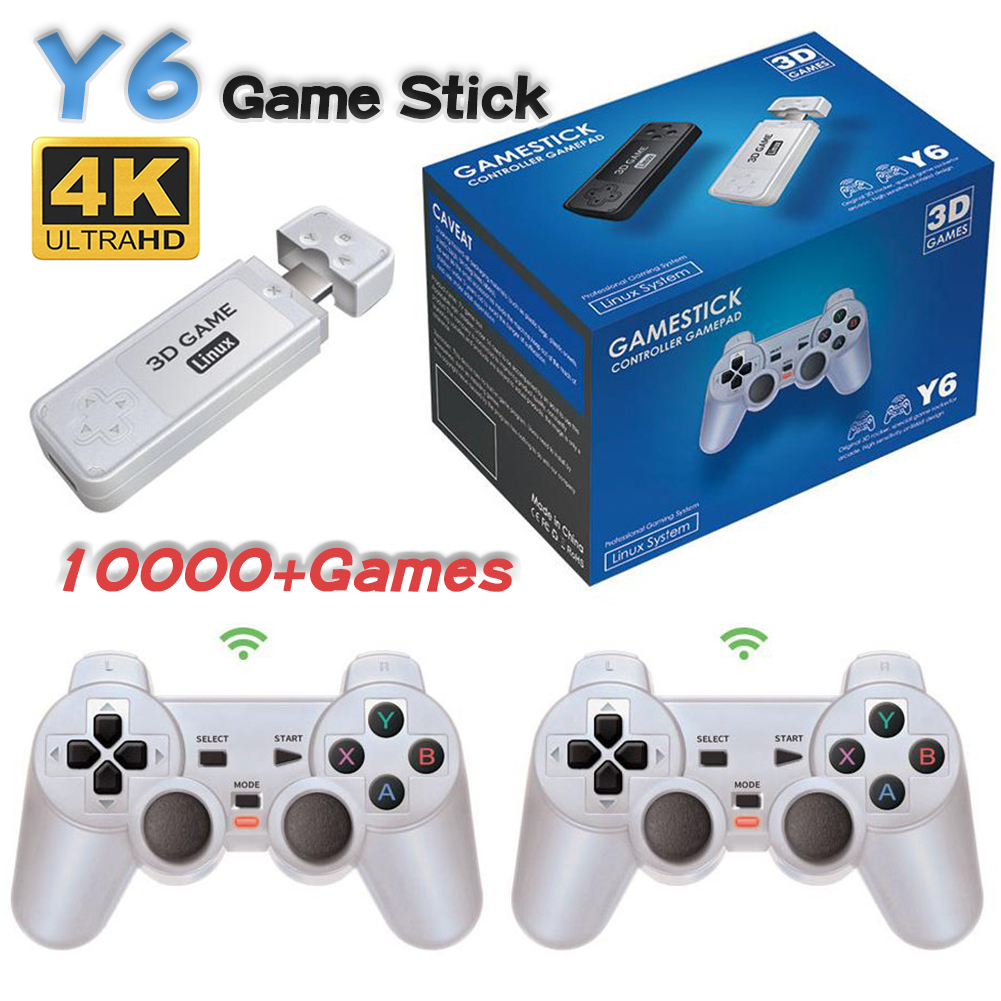 Game Stick Y6 Video Game Retro 3D 4K E 128GB Com 2 Controles Sem Fio