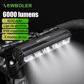NEWBOLER Luz Frontal De Bicicleta 6000 Lúmens USB Recarregável 8000mAh IPX6 À Prova Dágua Flash Light Aluminum Shell Acessórios