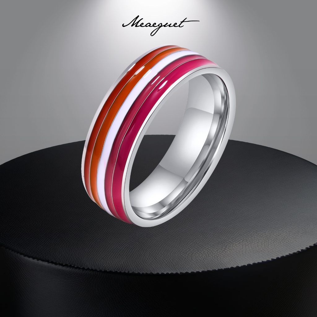 Red White Orange Lines Finger Band Pride Love Promise Jewelry Vnox 8mm Lesbian Ring for Women