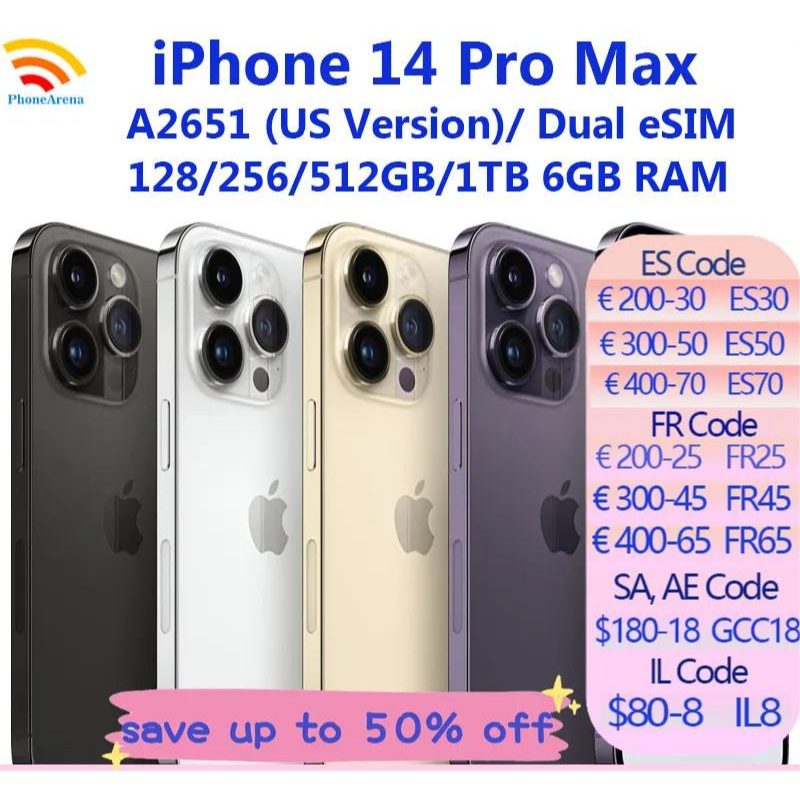 Apple iPhone 14 Pro Max LL A2651 Esim 256GB 6.7 48+12/12MP Ios