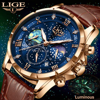 LIGE Relógio Masculino a prova d água moda Original céu estrelado pulseira Relógio de quartzo cronógrafo