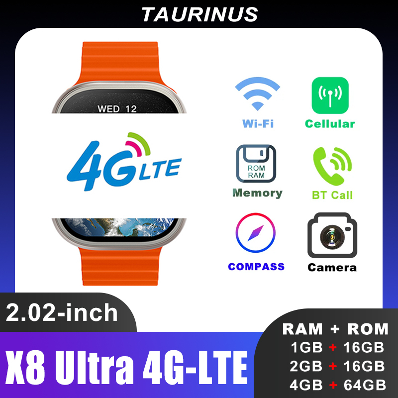 X8 Ultra 4G Android Smartwatch Wifi 4GB RAM 64GB ROM 2.02 " Chamada NFC GPS S8 Compass Esportes