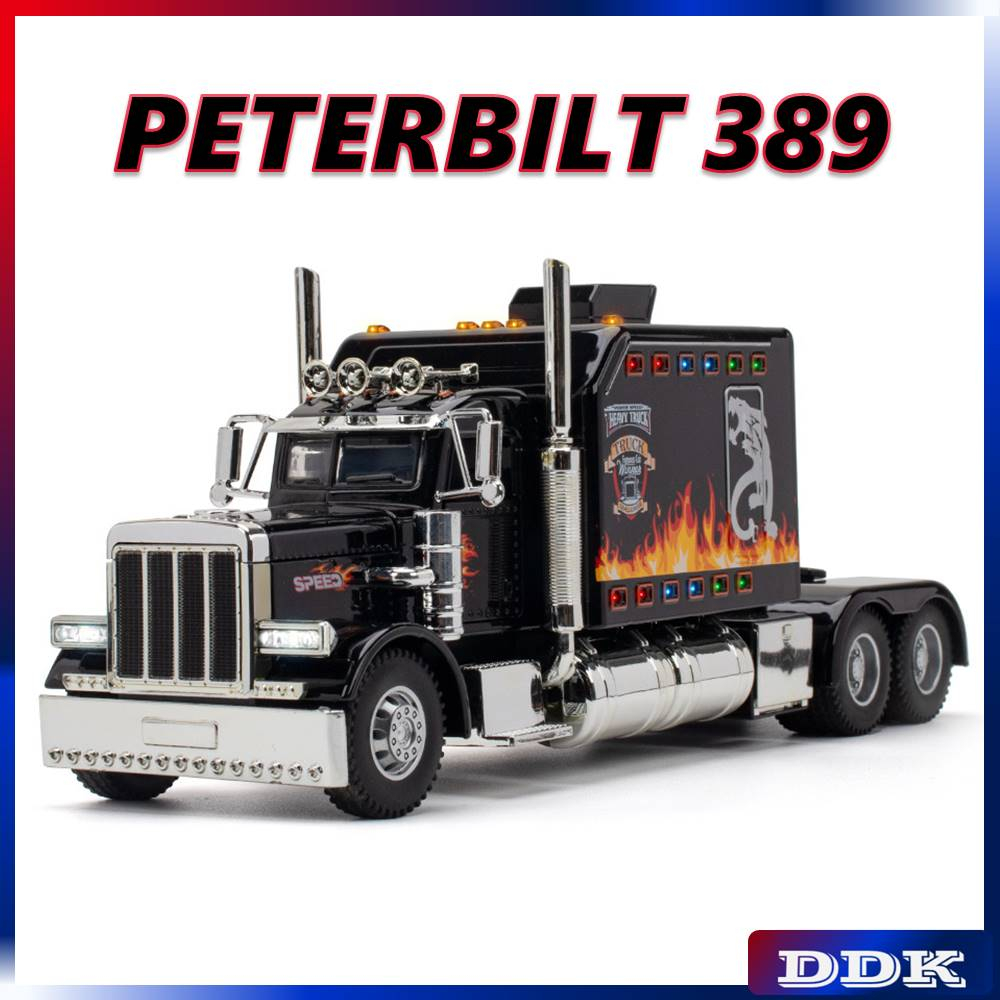 DDK 1 : 24 PETERBILT 389 Diecast Modelo De Carro De Brinquedo Metal Sound & Light Pull Back Truck Collection Presentes De Veículo Para Crianças Meninos Jogos Infantis Amigos Aniversário Presente