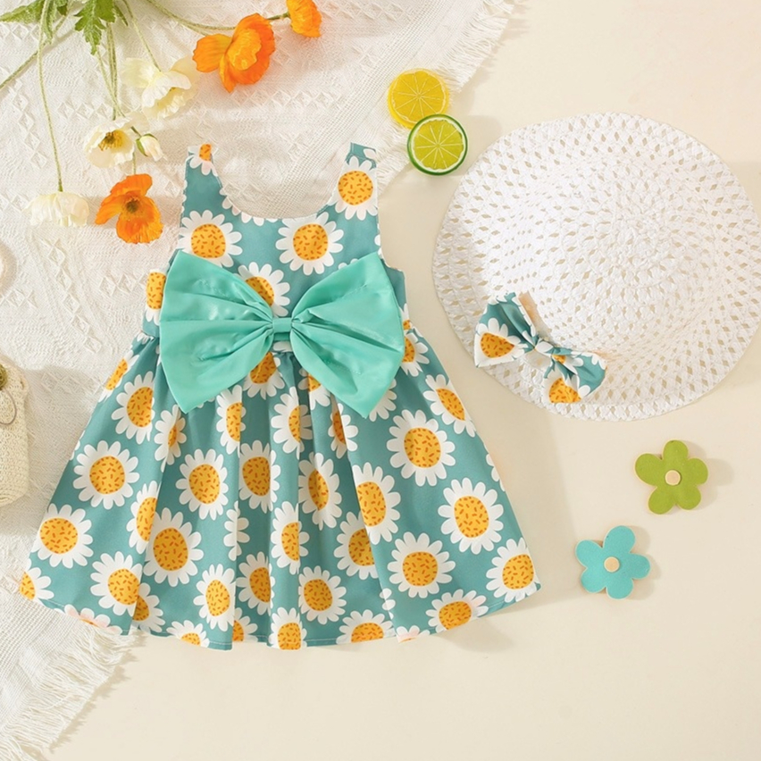 Conjunto Vestido Bebê Recém-nascido Com Chapéu E Luvas - Unissex
