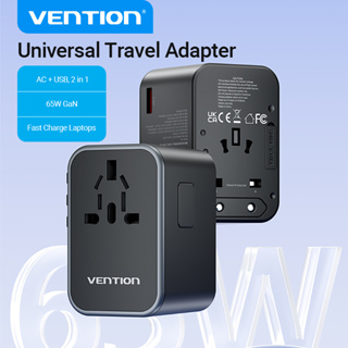 Vention 65W GaN Global Universal Travel Adapter Carregador Internacional AC + USB 2 Em 1 Adaptador De Carregamento Rápido Para Telefone Inteligente De PD Notebook