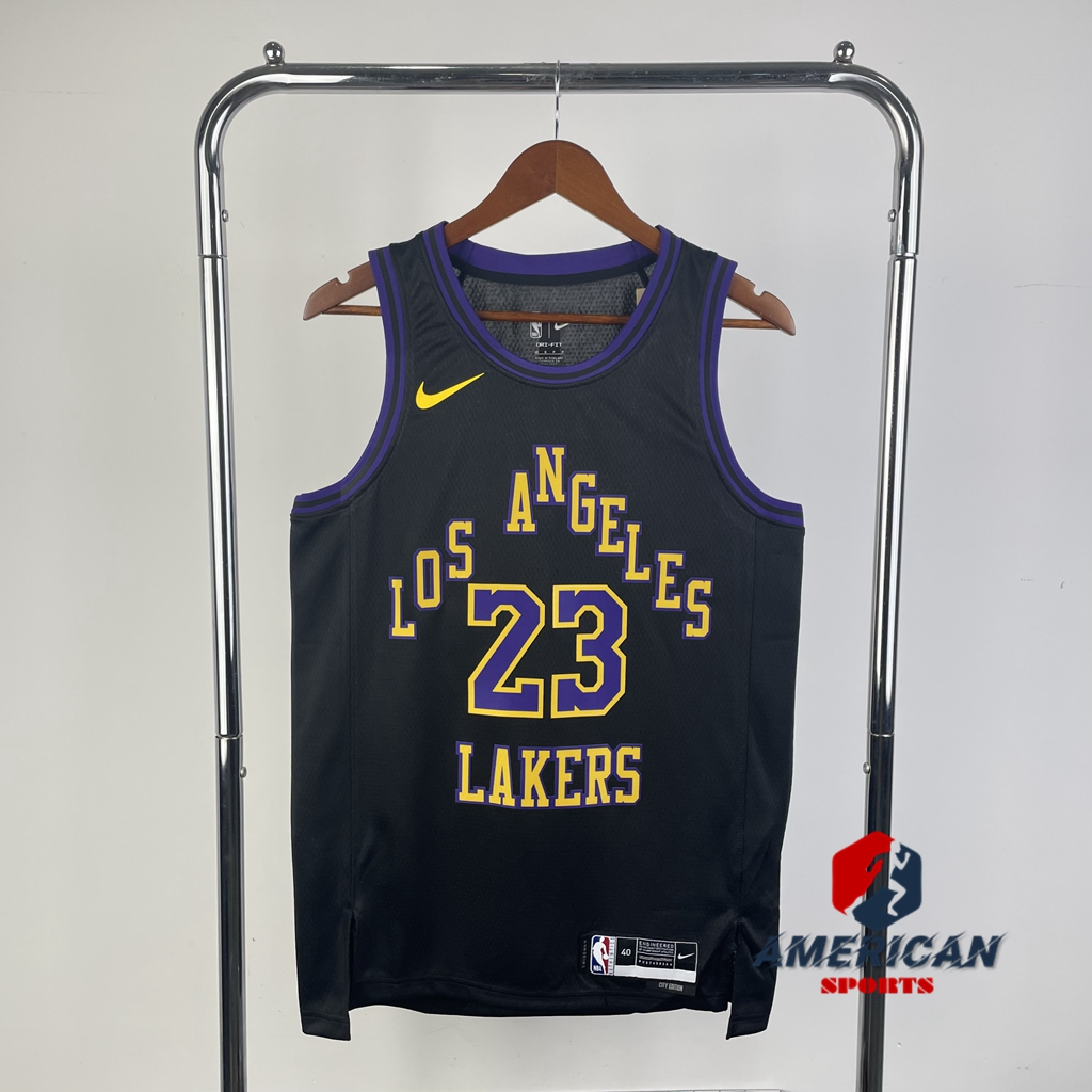 Masculino Camisa 2023nba Los Angeles Lakers 23# LeBron James Camiseta 2023-2024 Basquetebol Preto Jersey