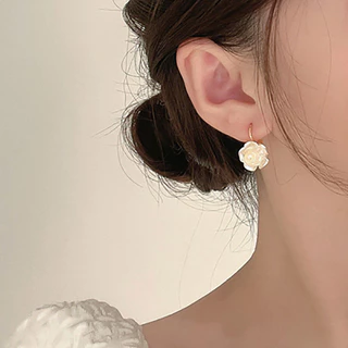 Novos Brincos de Camélia Branca Pendente em Ouro, Moda Coreana Elegante, Joias para Festa Feminina em Oferta na Shopee