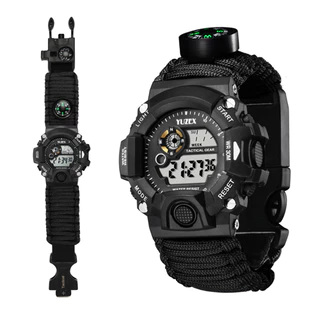 Multi-função tático relógio ajustável pulseira impermeável assobio bússola temperatura outdoor survival
